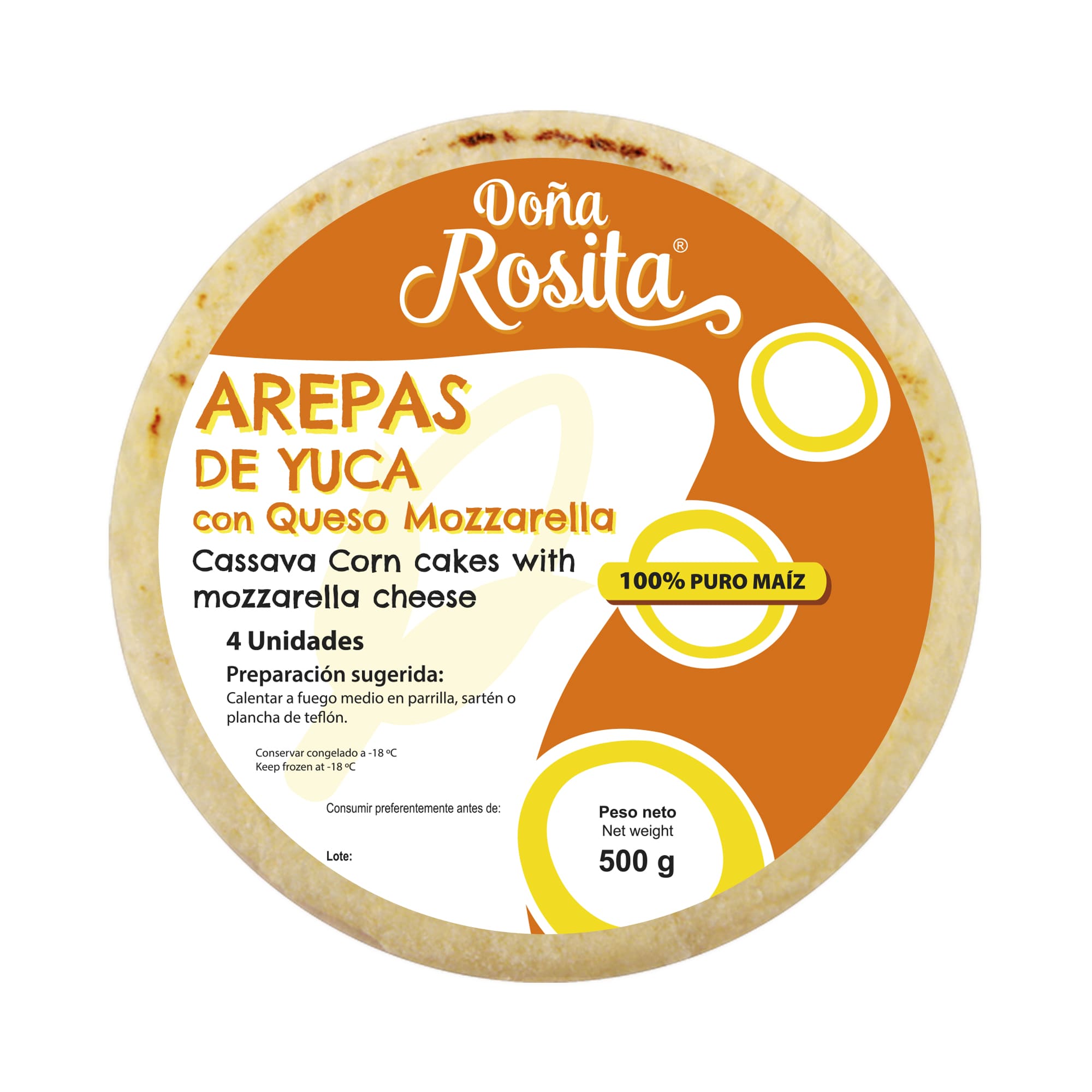 Arepa de yuca con queso 500g 4unidades congelada